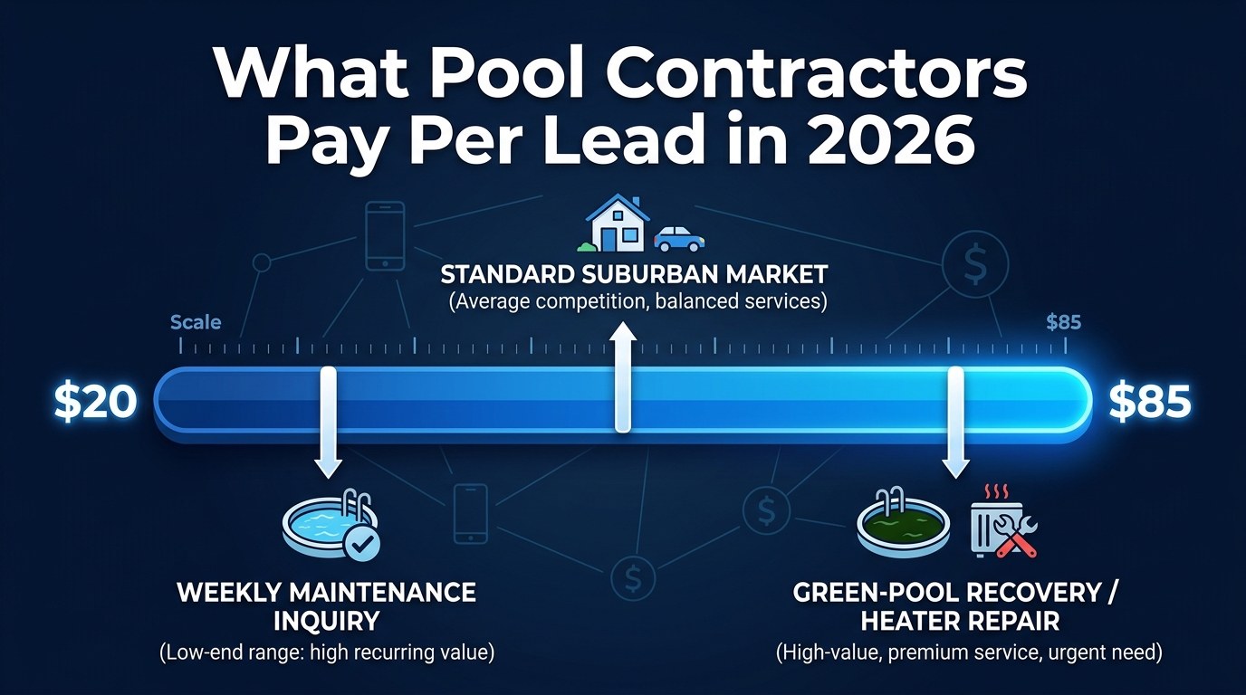 Cost per lead range for pool service Local Services Ads from 20 to 85 dollars in 2026